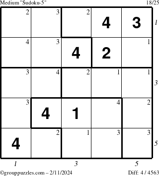 The grouppuzzles.com Medium Sudoku-5 puzzle for Sunday February 11, 2024 with all 4 steps marked