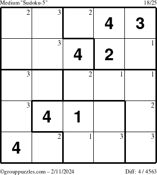 The grouppuzzles.com Medium Sudoku-5 puzzle for Sunday February 11, 2024 with the first 3 steps marked