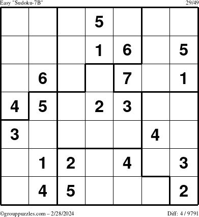 The grouppuzzles.com Easy Sudoku-7B puzzle for Wednesday February 28, 2024