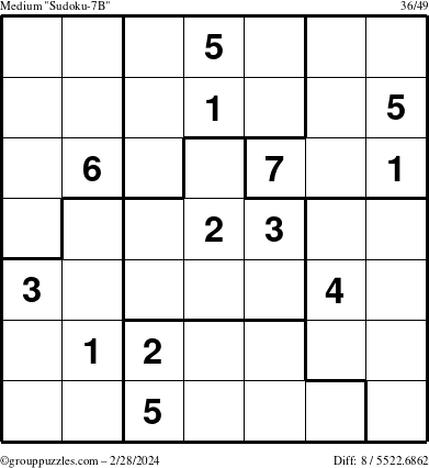 The grouppuzzles.com Medium Sudoku-7B puzzle for Wednesday February 28, 2024