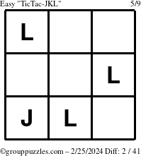 The grouppuzzles.com Easy TicTac-JKL puzzle for Sunday February 25, 2024