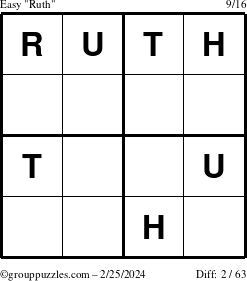 The grouppuzzles.com Easy Ruth puzzle for Sunday February 25, 2024