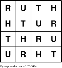 The grouppuzzles.com Answer grid for the Ruth puzzle for Sunday February 25, 2024