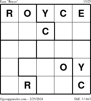 The grouppuzzles.com Easy Royce puzzle for Sunday February 25, 2024