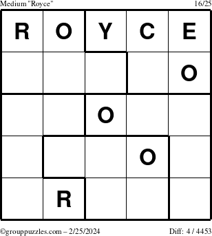 The grouppuzzles.com Medium Royce puzzle for Sunday February 25, 2024