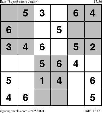 The grouppuzzles.com Easy SuperSudoku-Junior puzzle for Sunday February 25, 2024