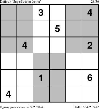 The grouppuzzles.com Difficult SuperSudoku-Junior puzzle for Sunday February 25, 2024