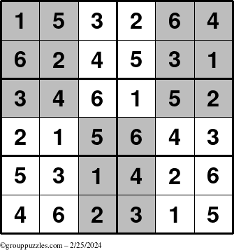 The grouppuzzles.com Answer grid for the SuperSudoku-Junior puzzle for Sunday February 25, 2024