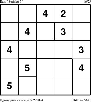 The grouppuzzles.com Easy Sudoku-5 puzzle for Sunday February 25, 2024