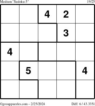 The grouppuzzles.com Medium Sudoku-5 puzzle for Sunday February 25, 2024