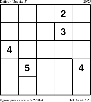 The grouppuzzles.com Difficult Sudoku-5 puzzle for Sunday February 25, 2024