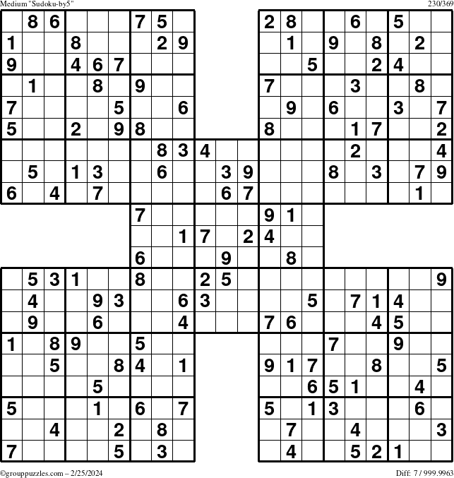 The grouppuzzles.com Medium Sudoku-by5 puzzle for Sunday February 25, 2024