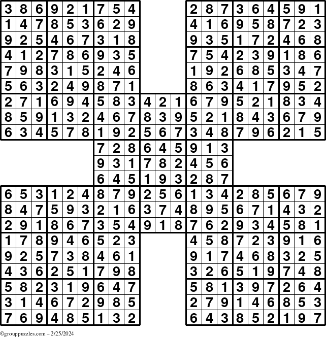The grouppuzzles.com Answer grid for the Sudoku-by5 puzzle for Sunday February 25, 2024