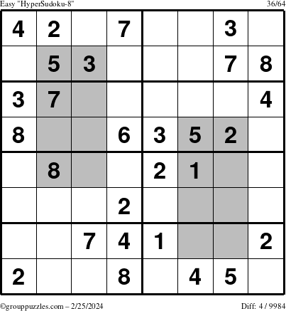 The grouppuzzles.com Easy HyperSudoku-8 puzzle for Sunday February 25, 2024