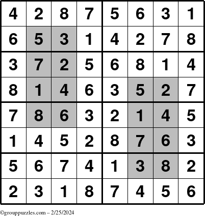The grouppuzzles.com Answer grid for the HyperSudoku-8 puzzle for Sunday February 25, 2024