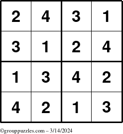 The grouppuzzles.com Answer grid for the Sudoku-4 puzzle for Thursday March 14, 2024