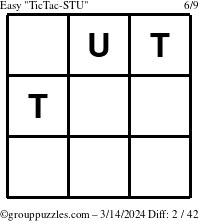 The grouppuzzles.com Easy TicTac-STU puzzle for Thursday March 14, 2024