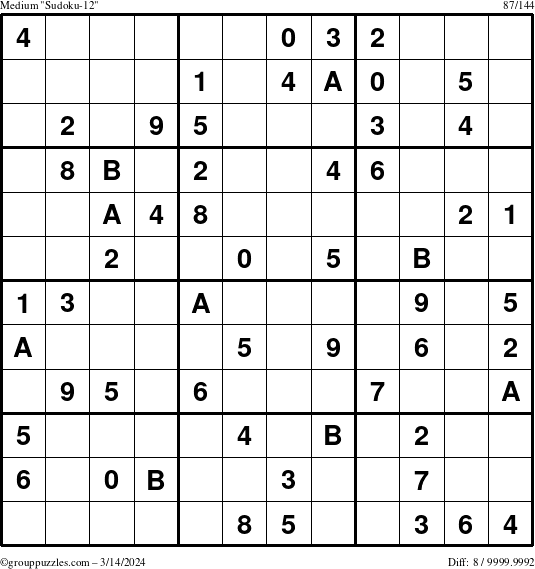 The grouppuzzles.com Medium Sudoku-12 puzzle for Thursday March 14, 2024
