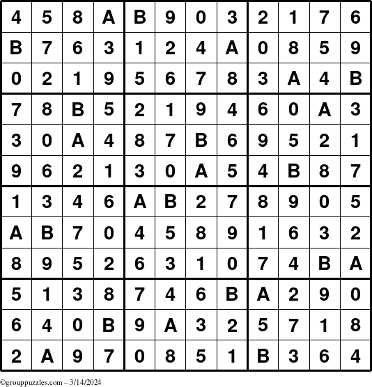 The grouppuzzles.com Answer grid for the Sudoku-12 puzzle for Thursday March 14, 2024