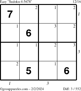 The grouppuzzles.com Easy Sudoku-4-5678 puzzle for Friday February 2, 2024 with all 3 steps marked