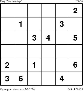 The grouppuzzles.com Easy Sudoku-6up puzzle for Friday February 2, 2024