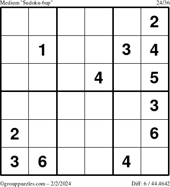 The grouppuzzles.com Medium Sudoku-6up puzzle for Friday February 2, 2024