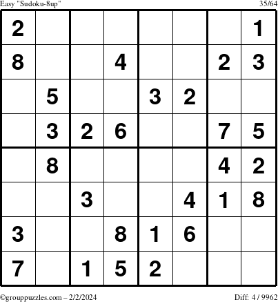 The grouppuzzles.com Easy Sudoku-8up puzzle for Friday February 2, 2024