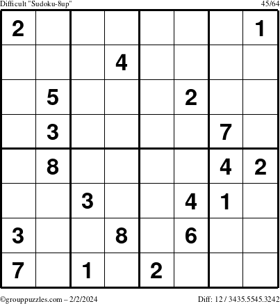 The grouppuzzles.com Difficult Sudoku-8up puzzle for Friday February 2, 2024