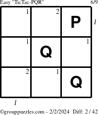 The grouppuzzles.com Easy TicTac-PQR puzzle for Friday February 2, 2024 with all 2 steps marked