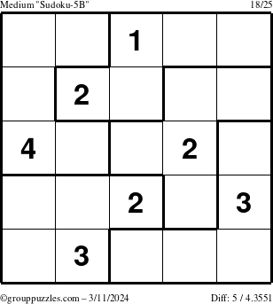 The grouppuzzles.com Medium Sudoku-5B puzzle for Monday March 11, 2024