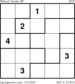 The grouppuzzles.com Difficult Sudoku-5B puzzle for Monday March 11, 2024