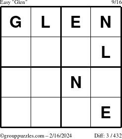 The grouppuzzles.com Easy Glen puzzle for Friday February 16, 2024