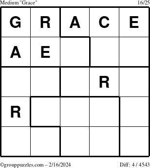 The grouppuzzles.com Medium Grace puzzle for Friday February 16, 2024
