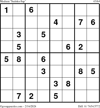 The grouppuzzles.com Medium Sudoku-8up puzzle for Friday February 16, 2024