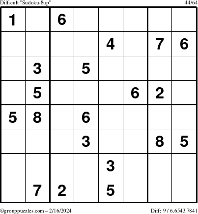 The grouppuzzles.com Difficult Sudoku-8up puzzle for Friday February 16, 2024