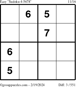 The grouppuzzles.com Easy Sudoku-4-5678 puzzle for Monday February 19, 2024