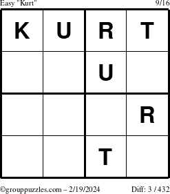 The grouppuzzles.com Easy Kurt puzzle for Monday February 19, 2024