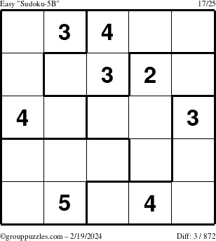 The grouppuzzles.com Easy Sudoku-5B puzzle for Monday February 19, 2024