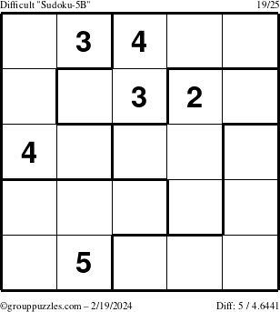The grouppuzzles.com Difficult Sudoku-5B puzzle for Monday February 19, 2024