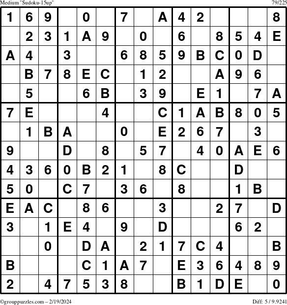 The grouppuzzles.com Medium Sudoku-15up puzzle for Monday February 19, 2024