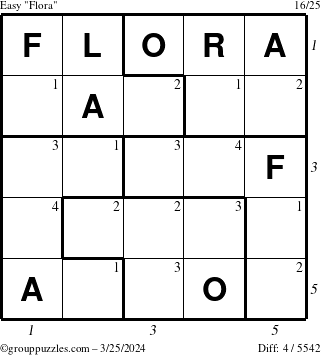 The grouppuzzles.com Easy Flora puzzle for Monday March 25, 2024 with all 4 steps marked