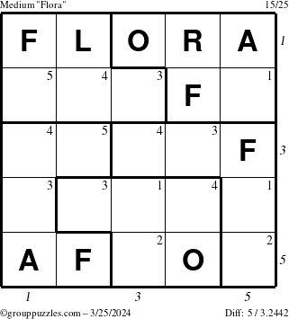 The grouppuzzles.com Medium Flora puzzle for Monday March 25, 2024 with all 5 steps marked