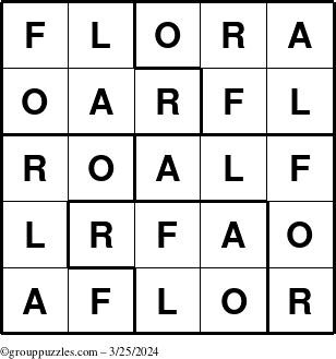 The grouppuzzles.com Answer grid for the Flora puzzle for Monday March 25, 2024