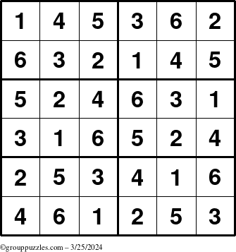 The grouppuzzles.com Answer grid for the Sudoku-Junior puzzle for Monday March 25, 2024