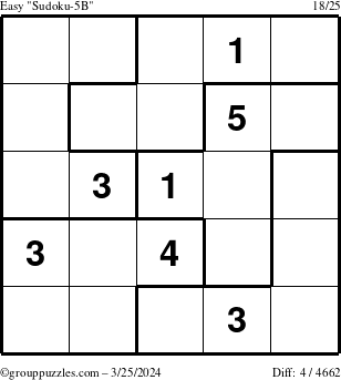 The grouppuzzles.com Easy Sudoku-5B puzzle for Monday March 25, 2024
