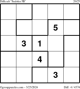 The grouppuzzles.com Difficult Sudoku-5B puzzle for Monday March 25, 2024