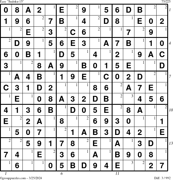 The grouppuzzles.com Easy Sudoku-15 puzzle for Monday March 25, 2024 with all 3 steps marked