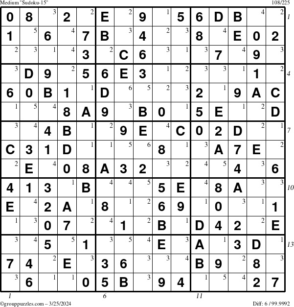 The grouppuzzles.com Medium Sudoku-15 puzzle for Monday March 25, 2024 with all 6 steps marked