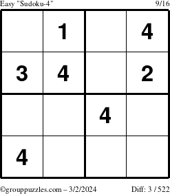 The grouppuzzles.com Easy Sudoku-4 puzzle for Saturday March 2, 2024