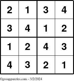 The grouppuzzles.com Answer grid for the Sudoku-4 puzzle for Saturday March 2, 2024